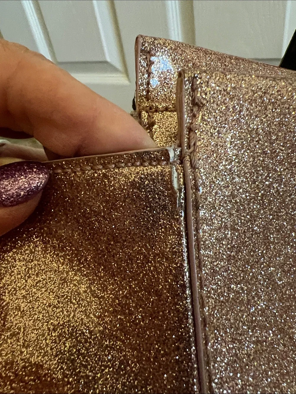 Kate Spade Rose Gold Glitter Tote with Black Bow and Black Handles